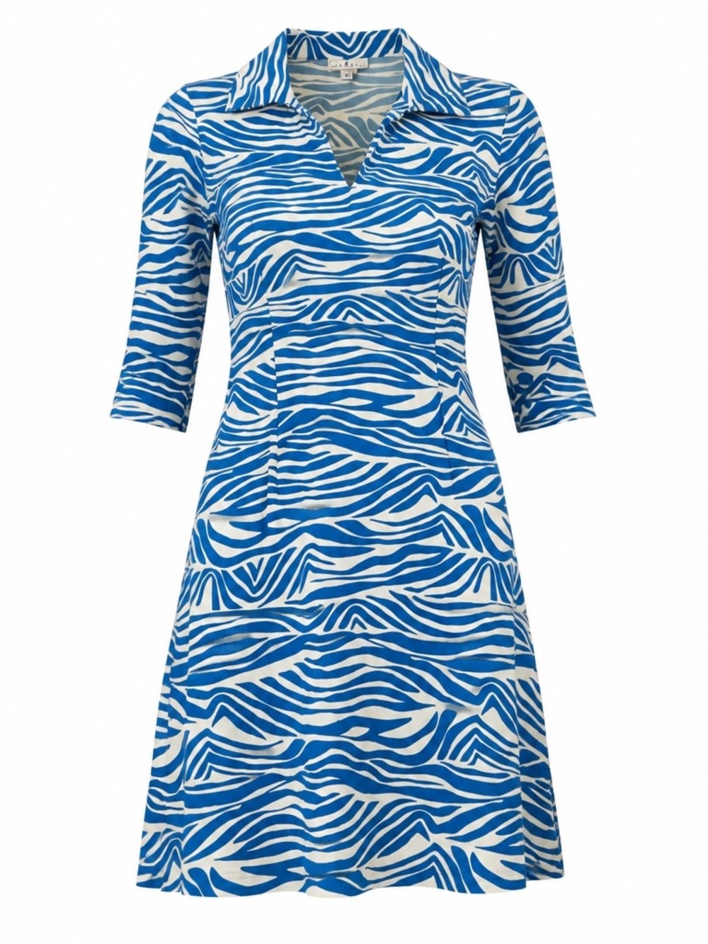 Jude Connally Blue White Zebra Print Fitted A-Line Dress Size Small